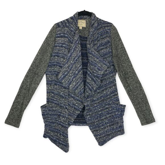 Lucky Brand Wool Blend Waterfall Draped Cardigan Women's Sz L Mixed Media Open - Picture 1 of 6